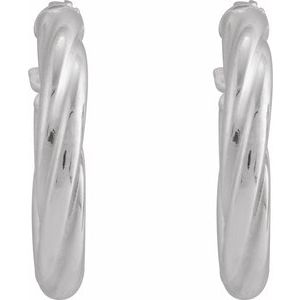 14K White Gold Pair Hollow Twisted Hoop Earrings, Length: 15 Mm, Thickness: 2.5 Mm