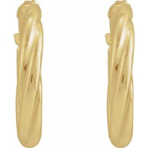 14K Yellow Gold Pair Hollow Twisted Hoop Earrings, Length: 15 Mm, Thickness: 2.5 Mm