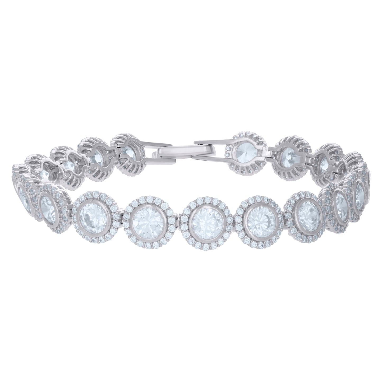 Sterling Silver Womens Cubic-Zirconia Link Fashion Bracelet Size 7 Inches