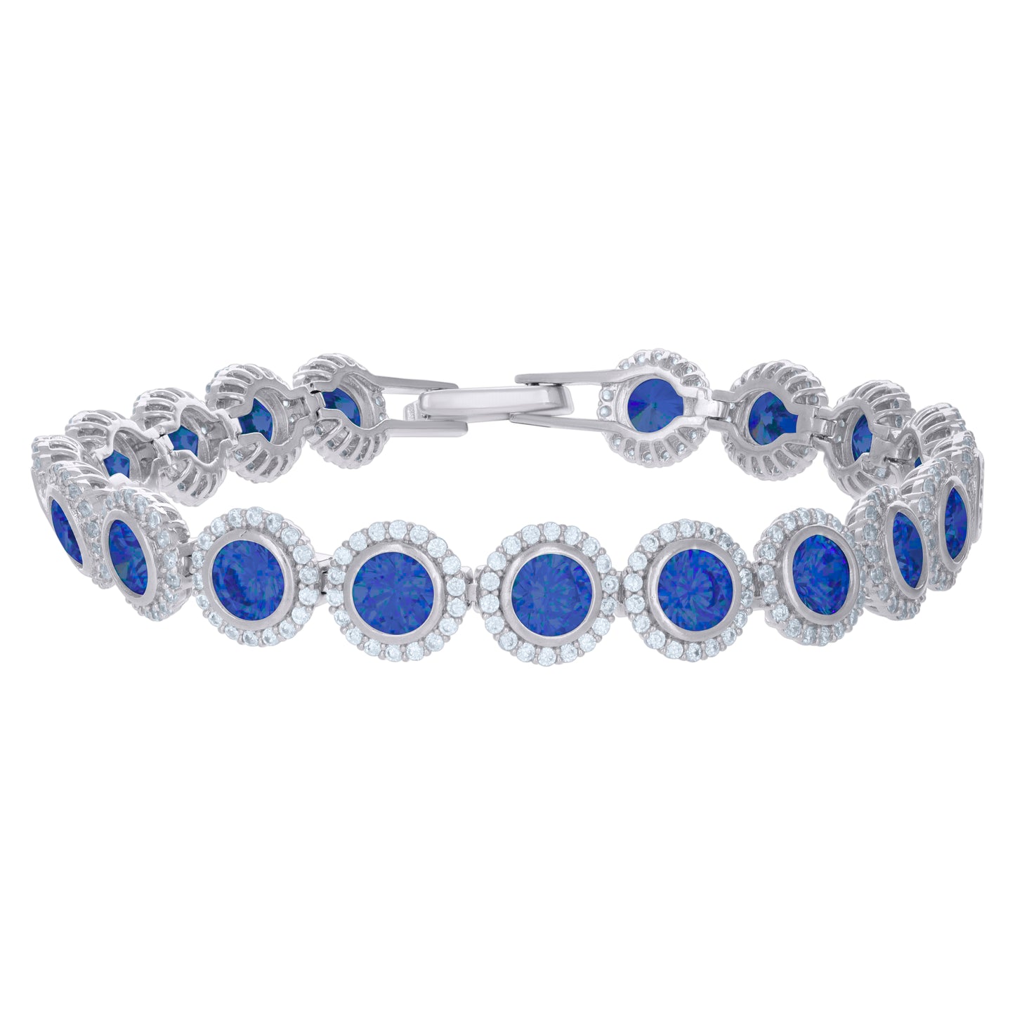 Sterling Silver Womens Cubic-Zirconia Link Fashion Bracelet Size 7 Inches