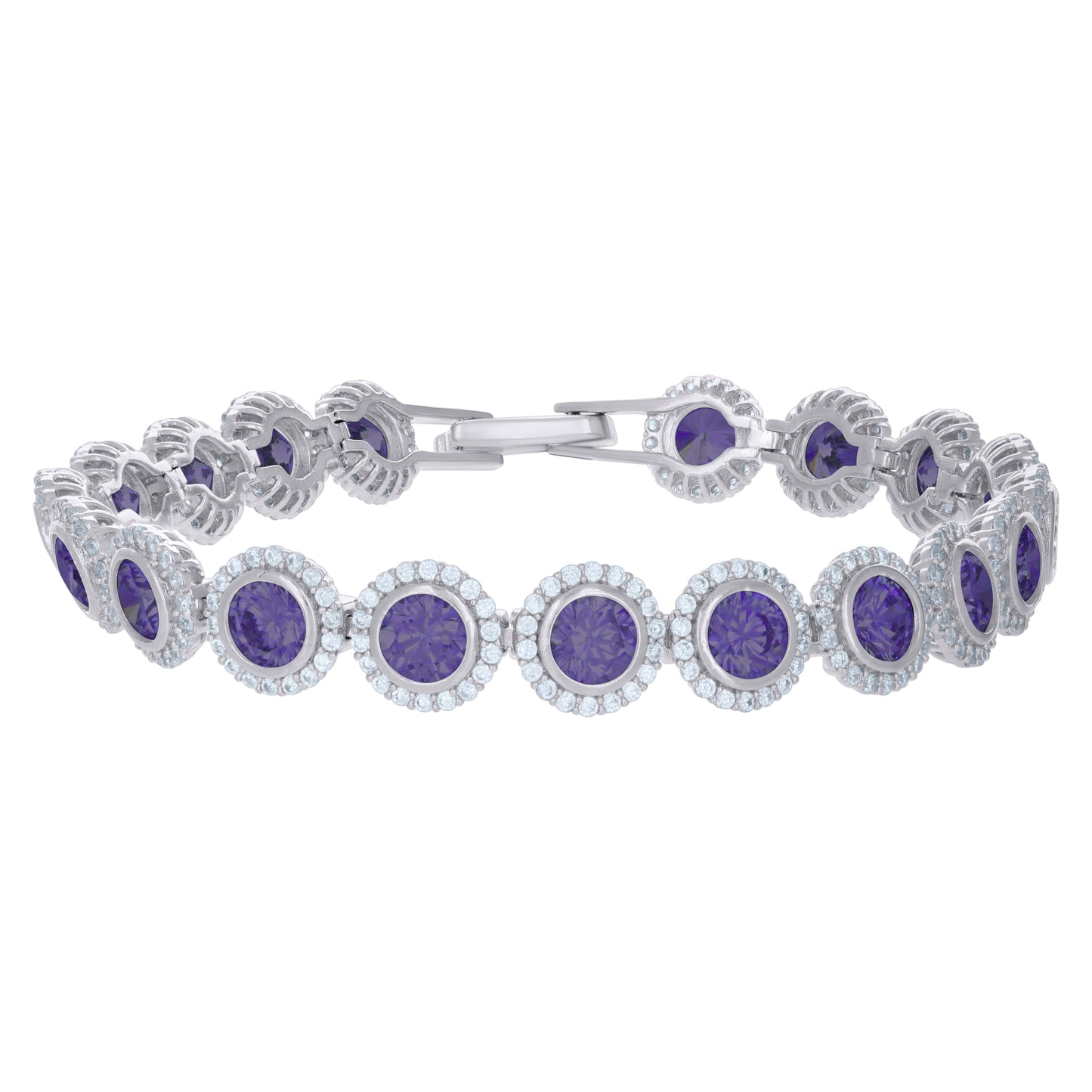 Sterling Silver Womens Cubic-Zirconia Link Fashion Bracelet Size 7 Inches