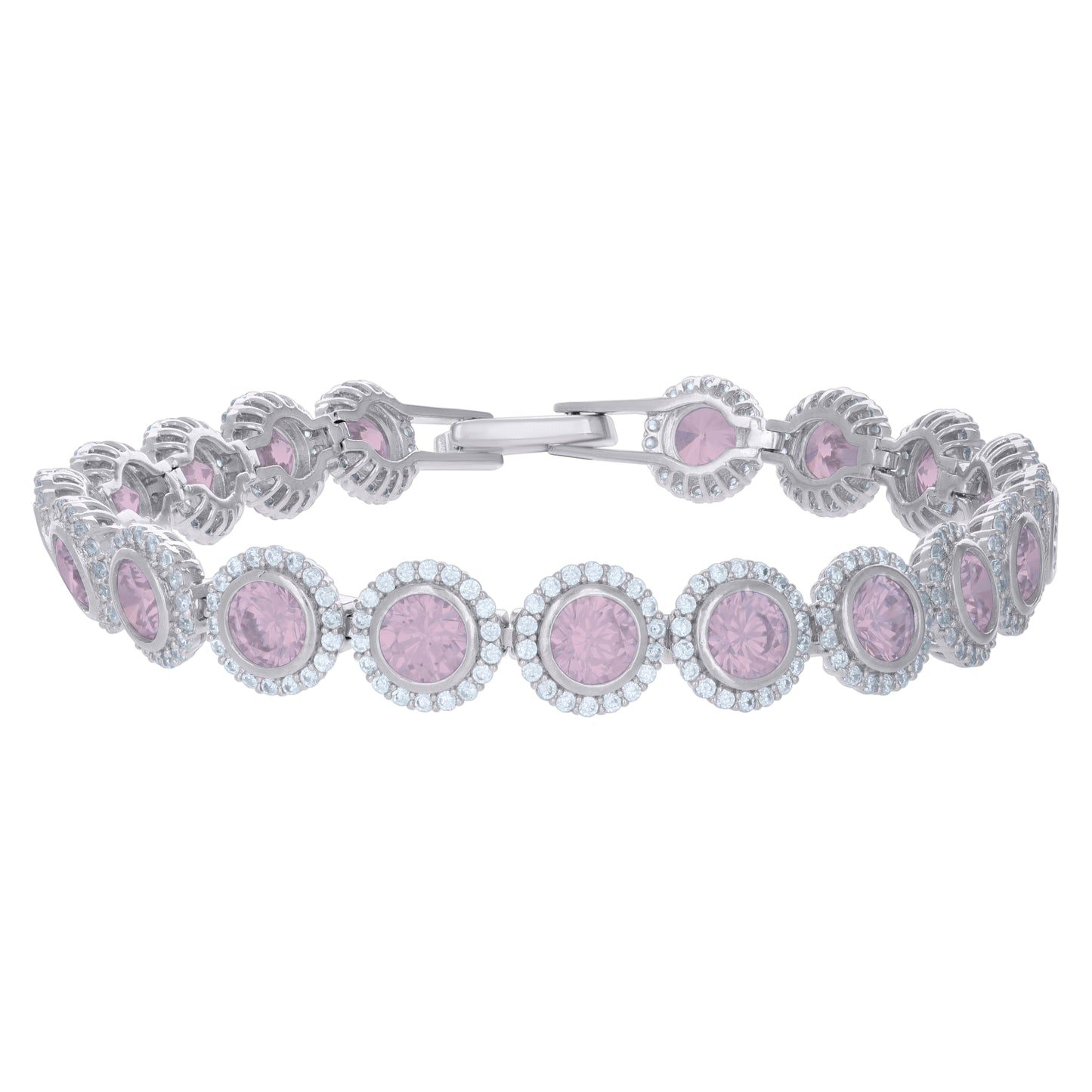 Sterling Silver Womens Cubic-Zirconia Link Fashion Bracelet Size 7 Inches