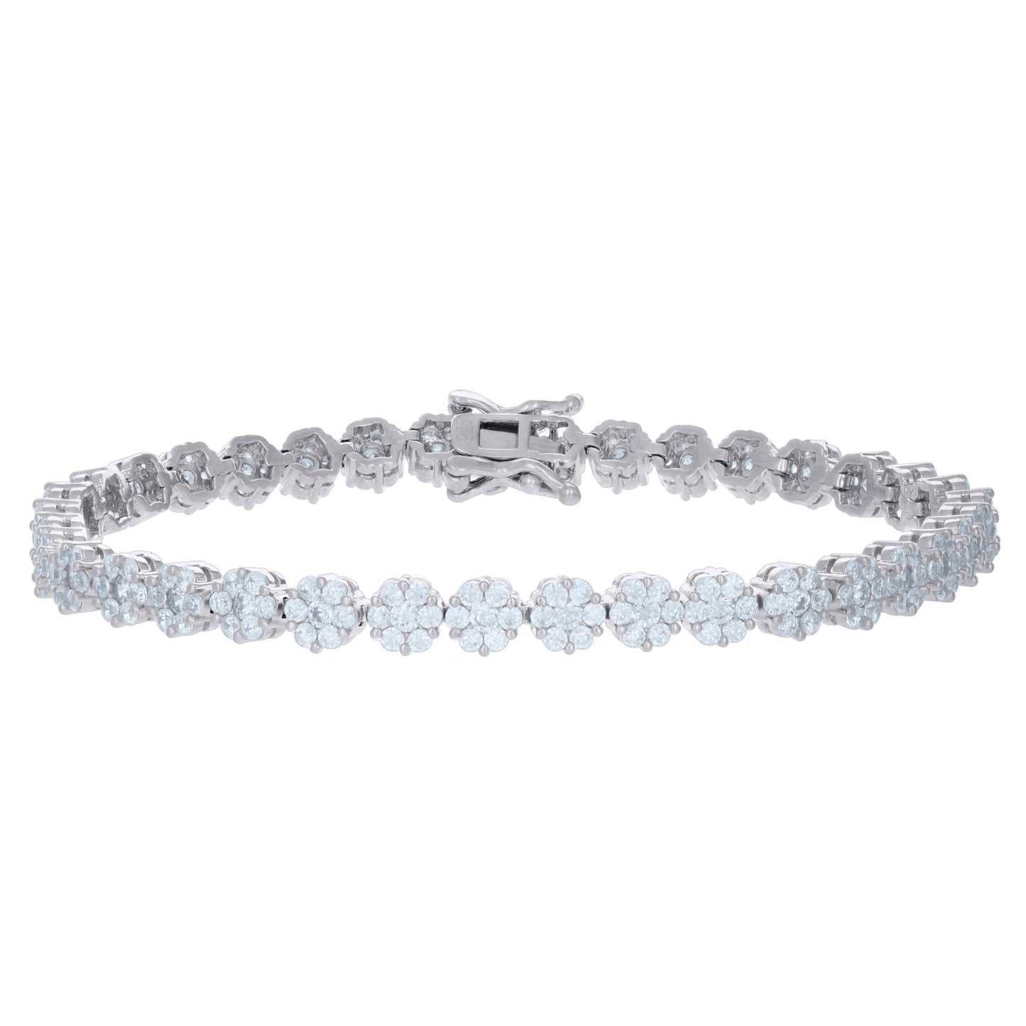 Sterling Silver Womens Cubic-Zirconia Flower Link Fashion Bracelet Size 7 Inches