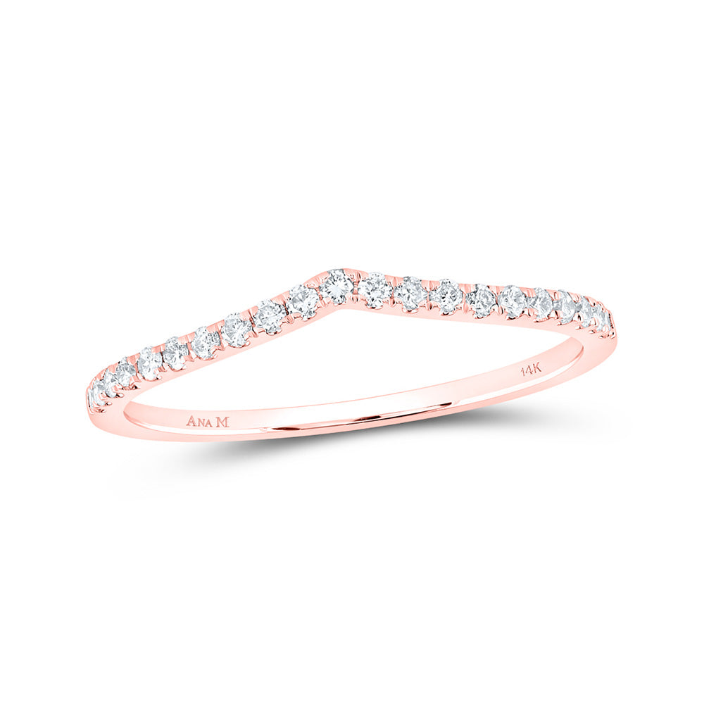 14K Rose Or White Gold Womens Round Diamond Chevron Stackable Band Ring 1/6 Cttw, Womens Size: 5-10