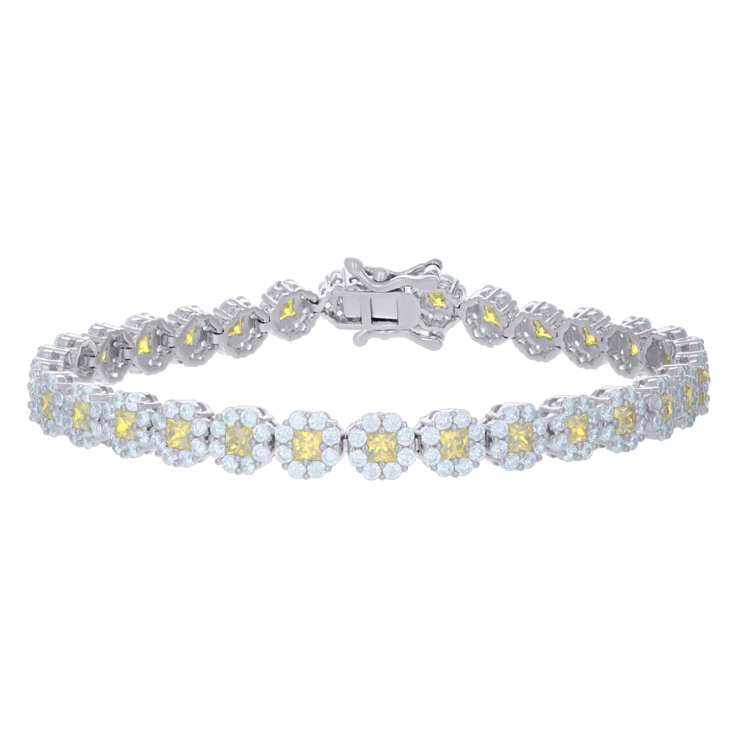 Sterling Silver Womens Cubic-Zirconia Flower Link Bracelet Size 7 Inches