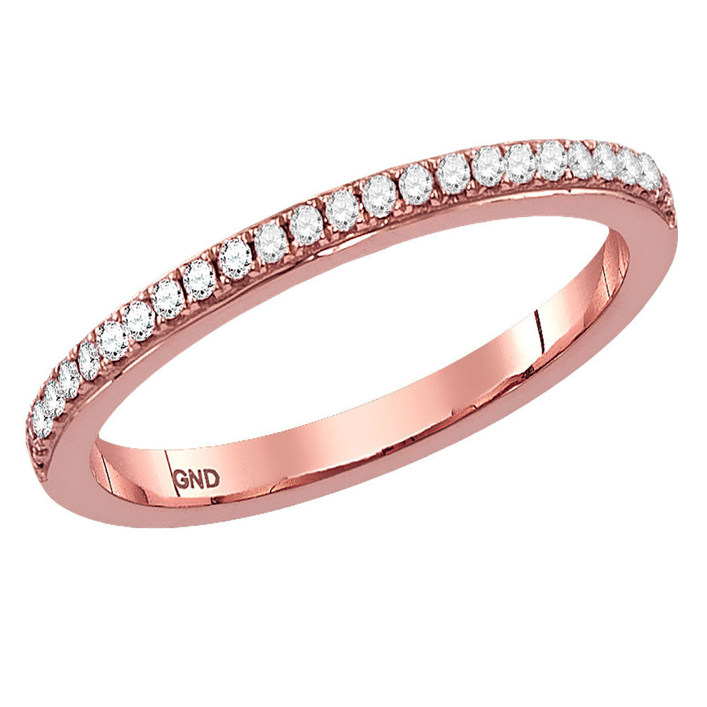 14K Rose Gold Womens Round Diamond Single Row Stackable Band Ring 1/8 Cttw, Womens Size: 5-10