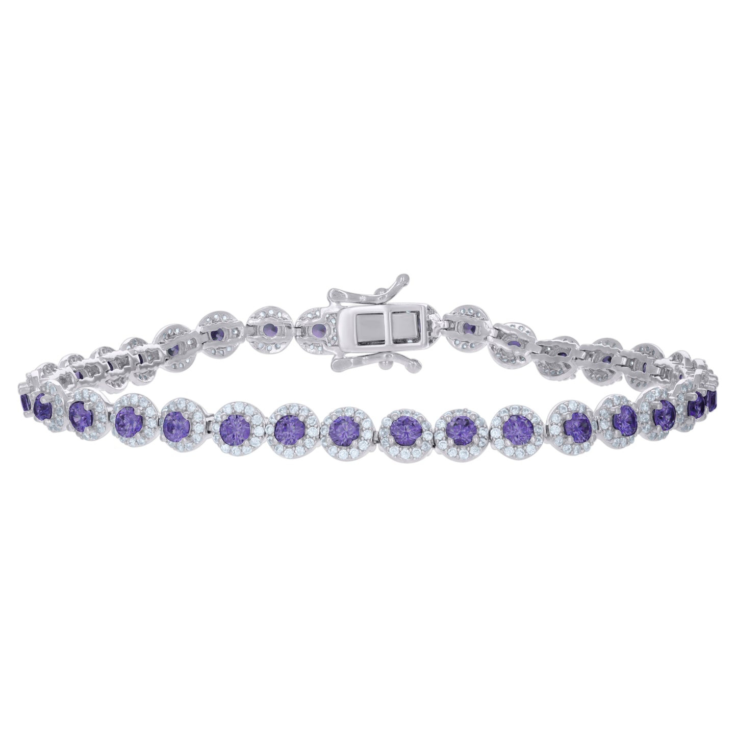 Sterling Silver Womens Cubic-Zirconia Link Fashion Bracelet Size 7 Inches