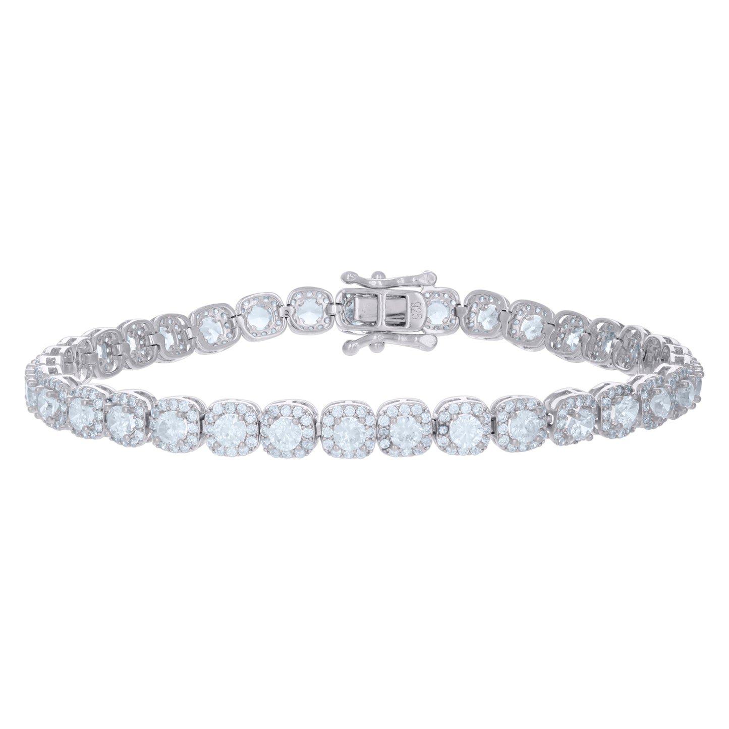 Sterling Silver Womens Cubic-Zirconia Link Fashion Bracelet Size 7 Inches