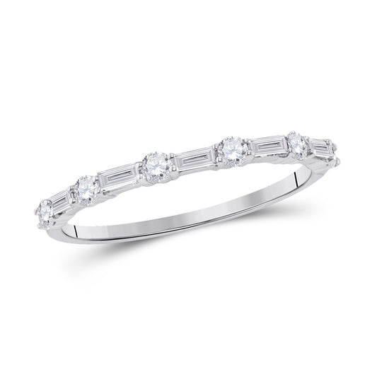 14K White Gold Womens Baguette Diamond Modern Stackable Band Ring 3/8 Cttw, Womens Size: 5-10
