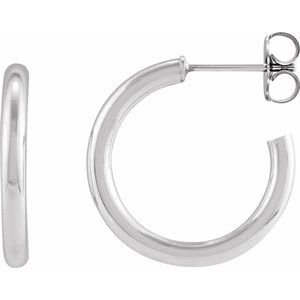 14K Yellow Or White Gold Or Sterling Silver Pair Friction Backs Included Polished Hollow Open Tube Hoop Earrings, Length 20 Mm, Thickness 2.5 Mm