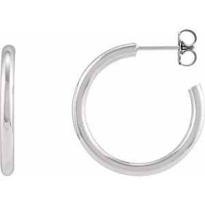 14K Yellow Or White Gold Or Sterling Silver Pair Friction Backs Included Polished Hollow Open Tube Hoop Earrings, Length 25 Mm, Thickness 2.5 Mm