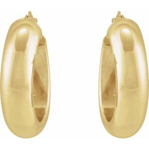 14K Yellow Gold Pair Half Round Tube Hoop Earrings, Length: 17 Mm, Thickness: 6 Mm