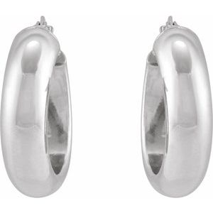Sterling Silver Pair Half Round Tube Hoop Earrings, Length: 17 Mm, Thickness: 6 Mm