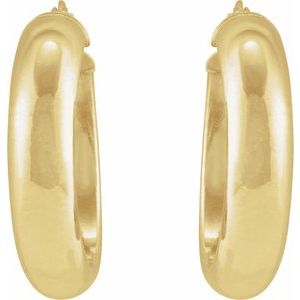 14K Yellow Gold Pair Half Round Tube Hoop Earrings, Length: 25 Mm, Thickness: 4.9 Mm