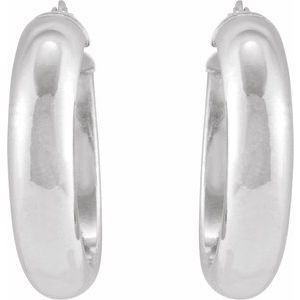 Sterling Silver Pair Half Round Tube Hoop Earrings, Length: 25 Mm, Thickness: 4.9 Mm