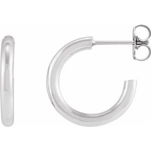 14K Yellow Or White Gold Or Sterling Silver Pair Friction Backs Included Polished Hollow Open Tube Hoop Earrings, Length 13 Mm, Thickness 2.5 Mm