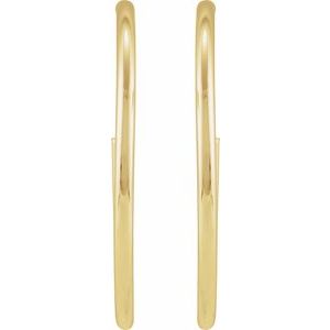 14K Yellow Or White Gold Or Sterling Silver Pair Friction Backs Included Polished Hollow Open Tube Hoop Earrings, Length 45 Mm, Thickness 2.5 Mm