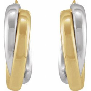 14K Yellow/White Gold Hollow Double Tube 15 mm Hoop Earrings, Length: 15 Mm, Thickness: 5.7 Mm