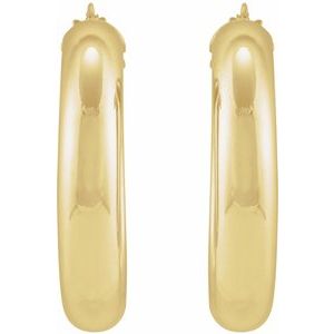 14K Yellow Gold Pair Half Round Tube Hoop Earrings, Length: 30 Mm, Thickness: 4.6 Mm