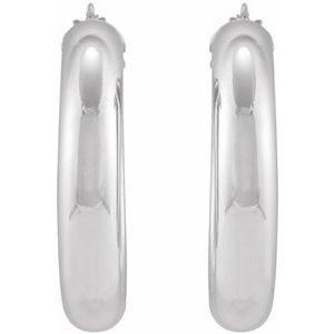 Sterling Silver Pair Half Round Tube Hoop Earrings, Length: 30 Mm, Thickness: 4.6 Mm