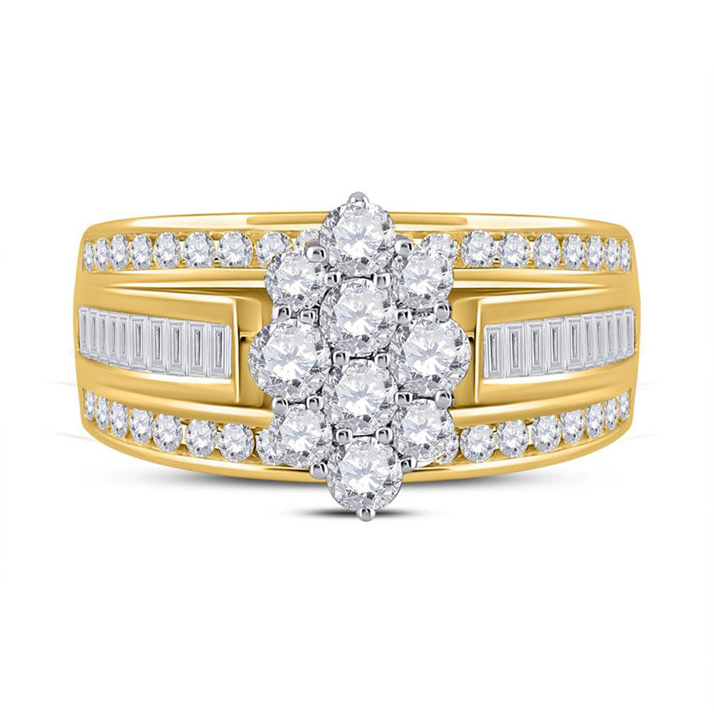 14K Yellow Gold Round Diamond Cluster Bridal Wedding Engagement Ring 1-1/2 Cttw, Womens Size: 5-10