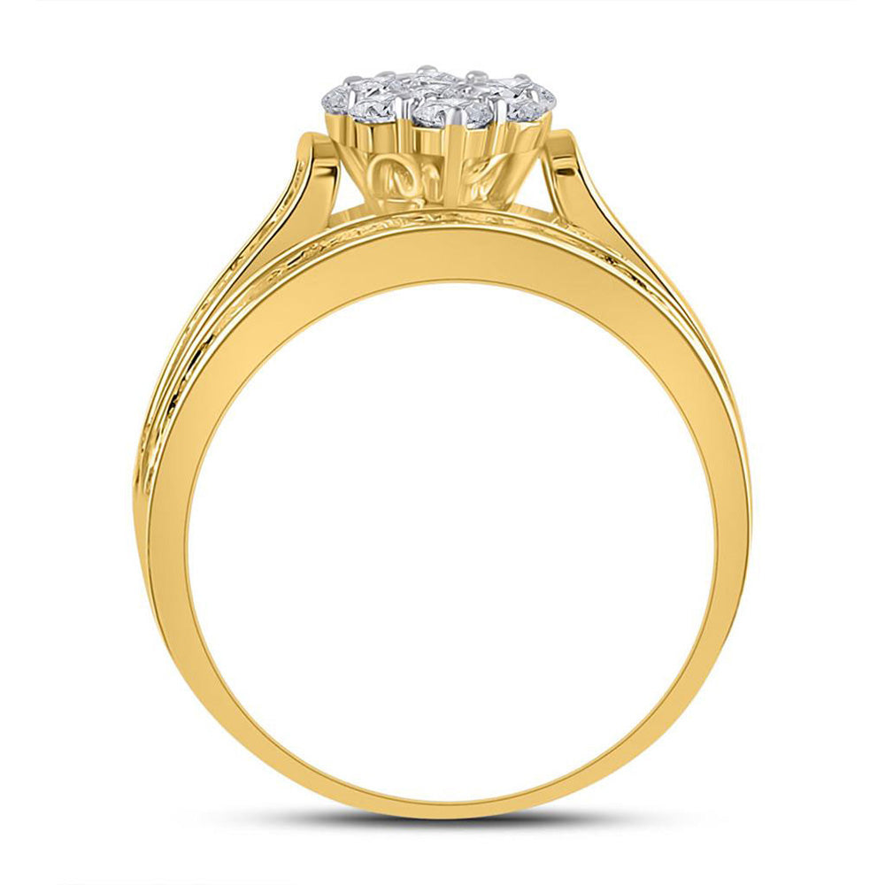 14K Yellow Gold Round Diamond Cluster Bridal Wedding Engagement Ring 1-1/2 Cttw, Womens Size: 5-10