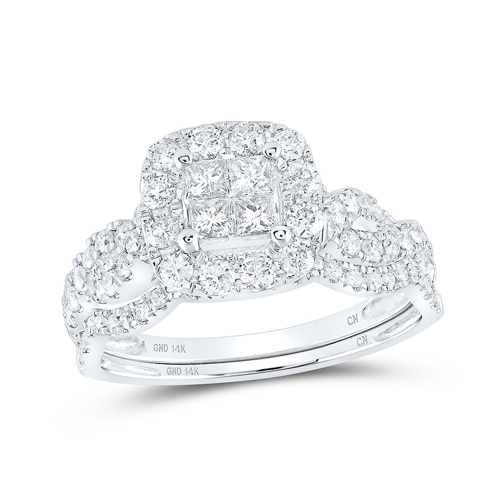 14K White Gold Princess Diamond Square Bridal Wedding Ring Band Set 1 Cttw, Womens Size: 5-10