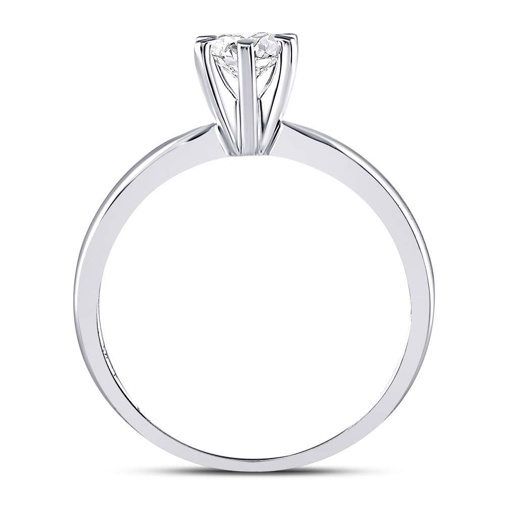 14K White Gold Womens Round Diamond Solitaire Bridal Wedding Engagement Ring 1/2 Cttw, Womens Size: 5-10