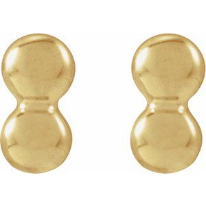 14K Yellow Gold 3.2 X 1.6 Mm Pair 6 Mm Polished 2 Bead Stud Earrings With Press Fit Post And Back