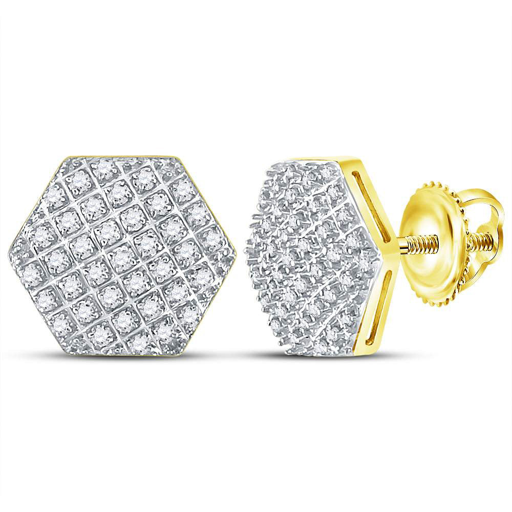 10K Yellow Gold Round Diamond Hexagon Earrings 1/5 Cttw