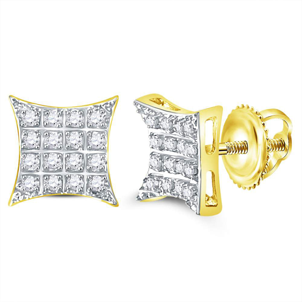 10K Yellow Gold Round Diamond Square Earrings 1/10 Cttw