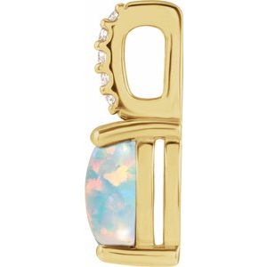 14K Yellow Gold Oval 7 X 5Mm G-H I1 Natural White Opal And .02 Ctw Natural Diamond Cabochon Pendant