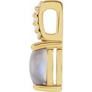14K Yellow Gold Oval 7 X 5Mm G-H I1 Natural Rainbow Moonstone And .02 Ctw Natural Diamond Cabochon Pendant