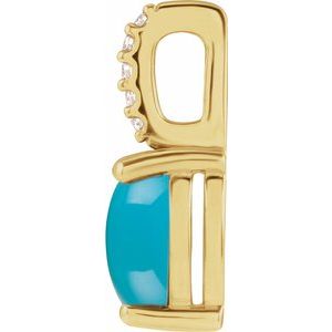 14K Yellow Gold Oval 7 X 5Mm G-H I1 Natural Turquoise And .02 Ctw Natural Diamond Cabochon Pendant