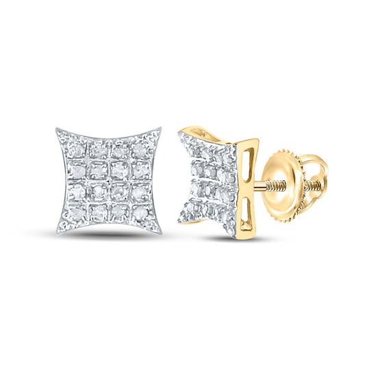 10K Yellow Gold Round Diamond Square Earrings 1/10 Cttw