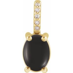 14K Yellow Gold Oval 7 X 5Mm G-H I1 Natural Onyx And .02 Ctw Natural Diamond Cabochon Pendant