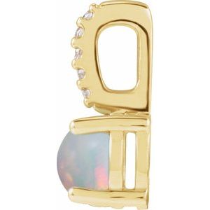 14K Yellow Gold Round 5Mm G-H I1 Natural White Opal And .02 Ctw Natural Diamond Cabochon Pendant