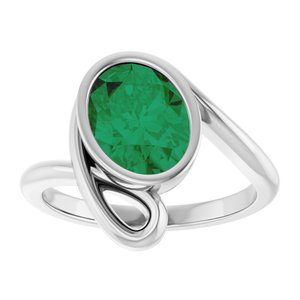 14K White Gold Lab-Grown Emerald Oval 9 X 7 Mm Polished Lab Grown Emerald Ring Size 7