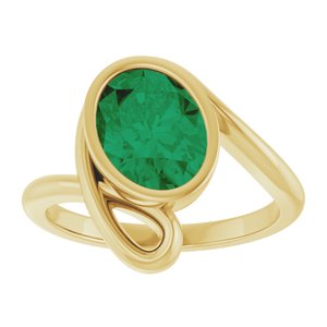 14K Yellow Gold Lab-Grown Emerald Oval 9 X 7 Mm Polished Lab Grown Emerald Ring Size 7