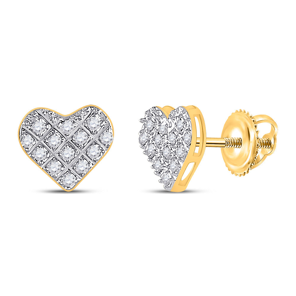 10K White Or Yellow Gold Womens Round Diamond Heart Earrings