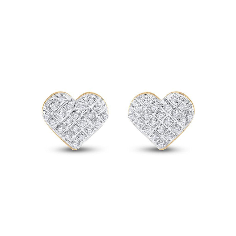 10K Yellow Gold Womens Round Diamond Heart Earrings 1/6 Cttw
