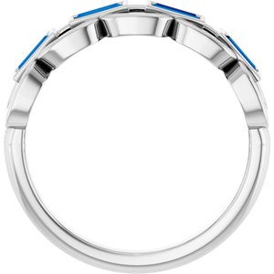 14K White Gold Straight Baguette 4 X 2 Mm Polished Lab-Grown Blue Sapphire Chain Link Ring Size 7