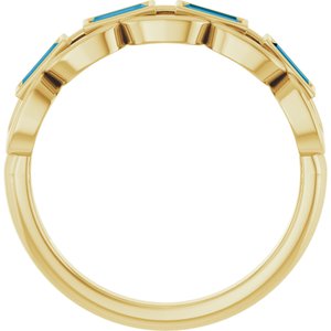 14K Yellow Gold Straight Baguette 4 X 2 Mm Polished London Blue Topaz Chain Link Ring Size 7