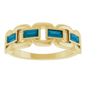 14K Yellow Gold Straight Baguette 4 X 2 Mm Polished London Blue Topaz Chain Link Ring Size 7