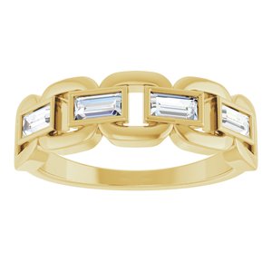 14K Yellow Gold Straight Baguette 4 X 2 Mm Polished Lab-Grown Moissanite Chain Link Ring Size 7