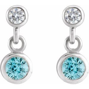 14K White Gold Round 3Mm I1, G-H Natural Zircon And .05 Ctw Natural Diamond Two-Stone Bezel-set Friction Back Earrings