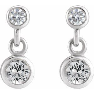14K White Gold Round 3Mm I1, G-H Natural White Sapphire And .05 Ctw Natural Diamond Two-Stone Bezel-set Friction Back Earrings