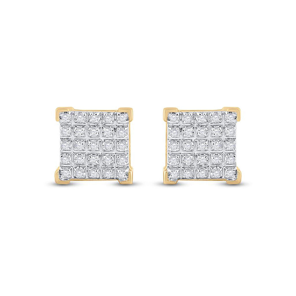 10K Yellow Gold Round Diamond Square Earrings 1/6 Cttw