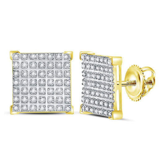 10K Yellow Gold Round Diamond Square Cluster Earrings 1/3 Cttw