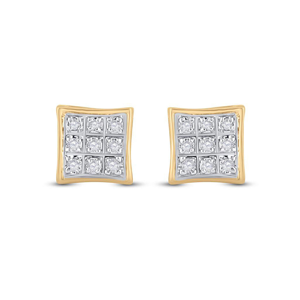 10K Yellow Gold Round Diamond Square Earrings 1/20 Cttw